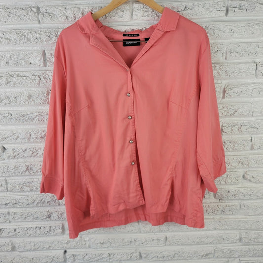 Avenue Women Shirt 22 24 Plus Button Front 3/4 Sleeves Collar Peach Orange Basic