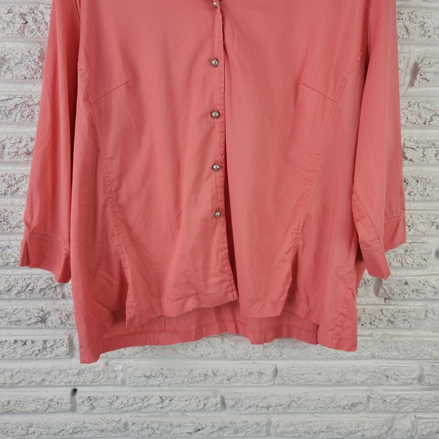 Avenue Women Shirt 22 24 Plus Button Front 3/4 Sleeves Collar Peach Orange Basic