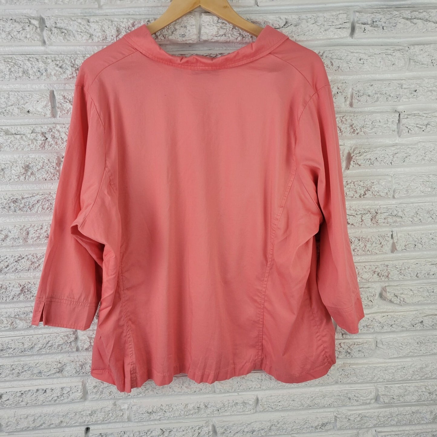 Avenue Women Shirt 22 24 Plus Button Front 3/4 Sleeves Collar Peach Orange Basic