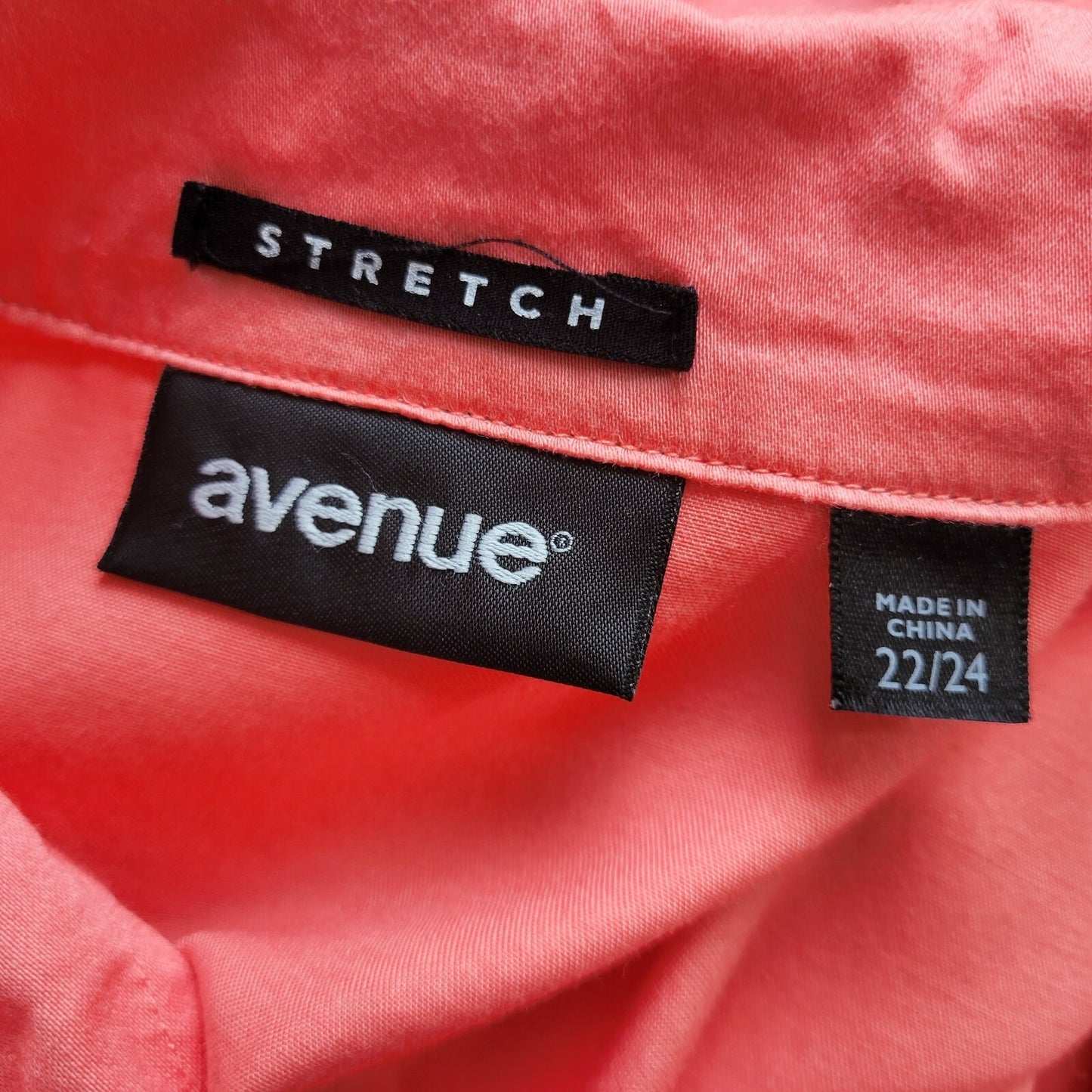 Avenue Women Shirt 22 24 Plus Button Front 3/4 Sleeves Collar Peach Orange Basic