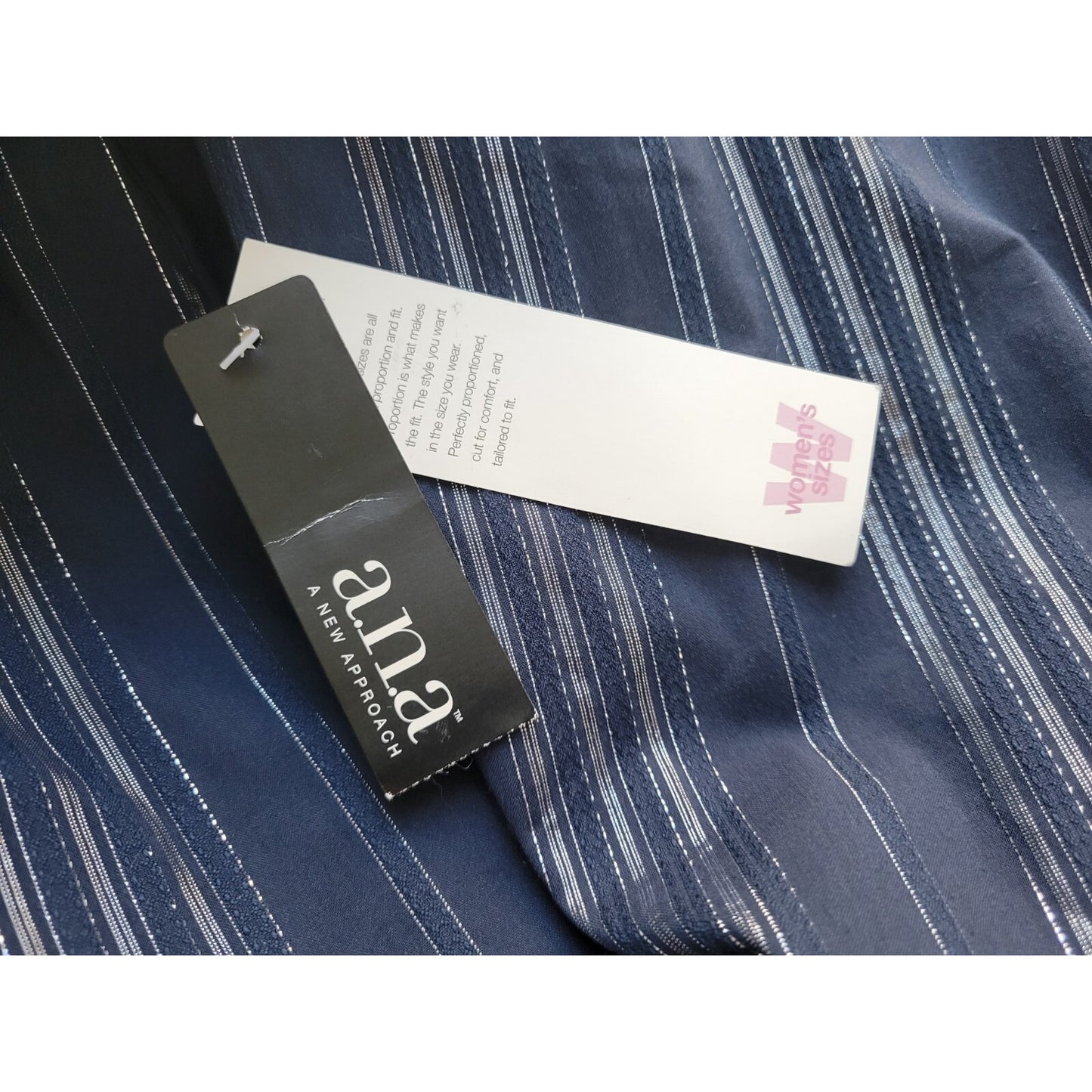 Ana Womens Top 3X Plus Long Sleeve Button Up Blue Silver Metallic Stripe Career