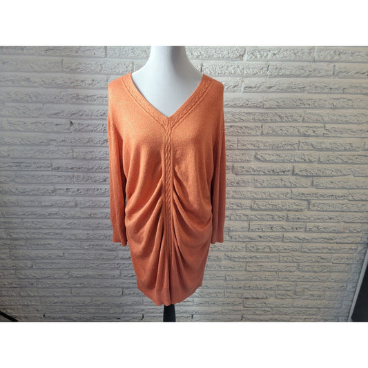 Ashley Stewart Womens Sweater 22 24 Plus Long Sleeve Orange Metallic Career