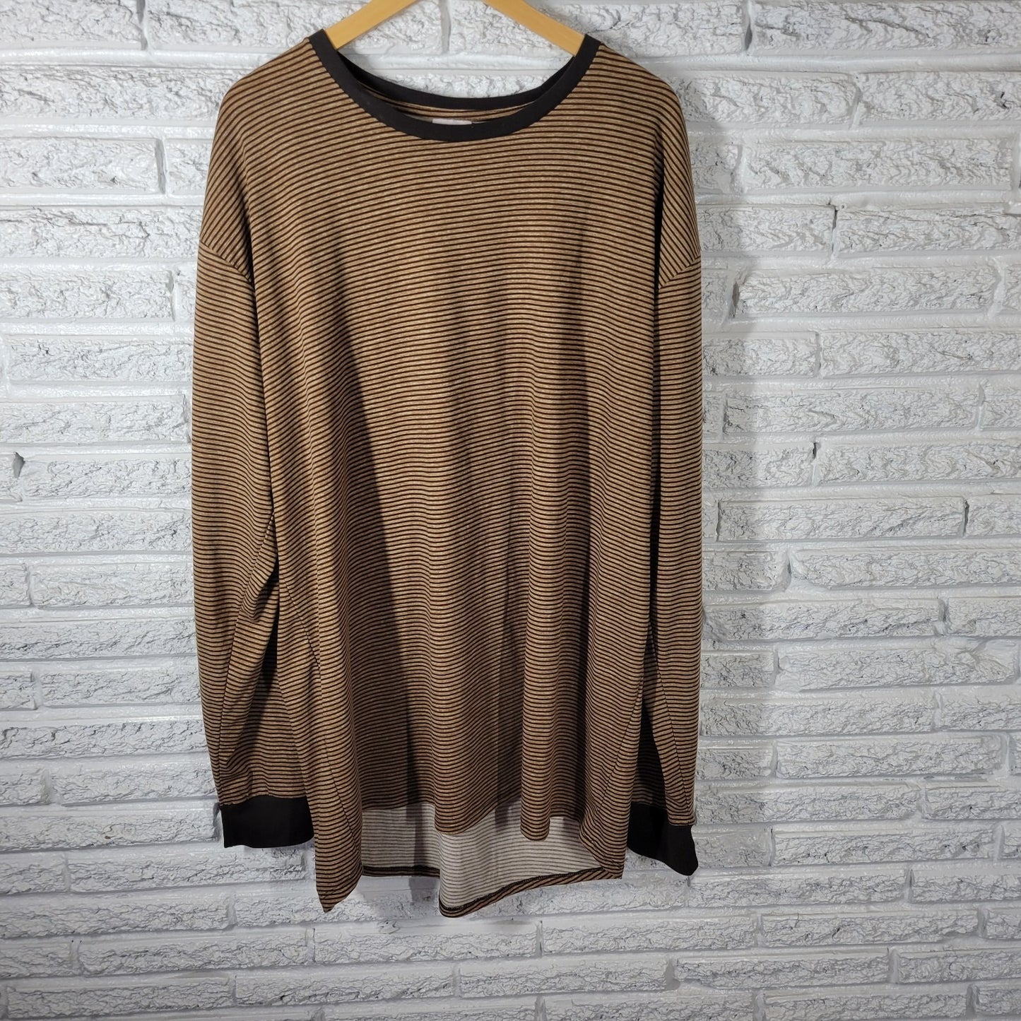 Lularoe Womens Top 3XL Plus Tee Tunic Brown Tan Stripe Poly Blend Casual Comfy