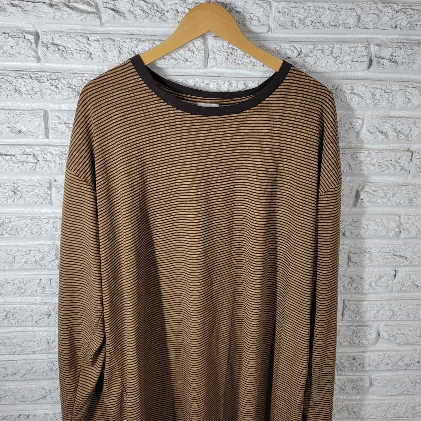 Lularoe Womens Top 3XL Plus Tee Tunic Brown Tan Stripe Poly Blend Casual Comfy