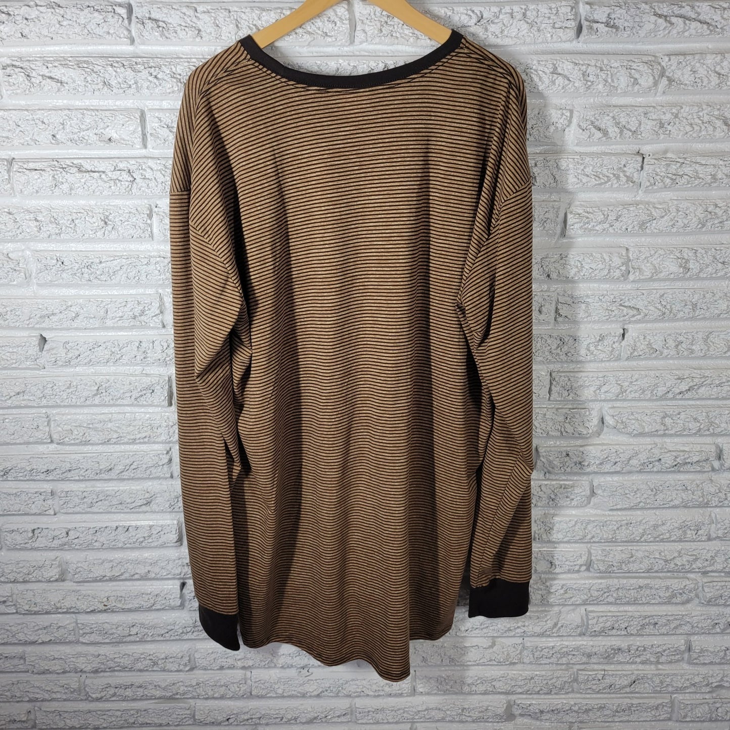 Lularoe Womens Top 3XL Plus Tee Tunic Brown Tan Stripe Poly Blend Casual Comfy