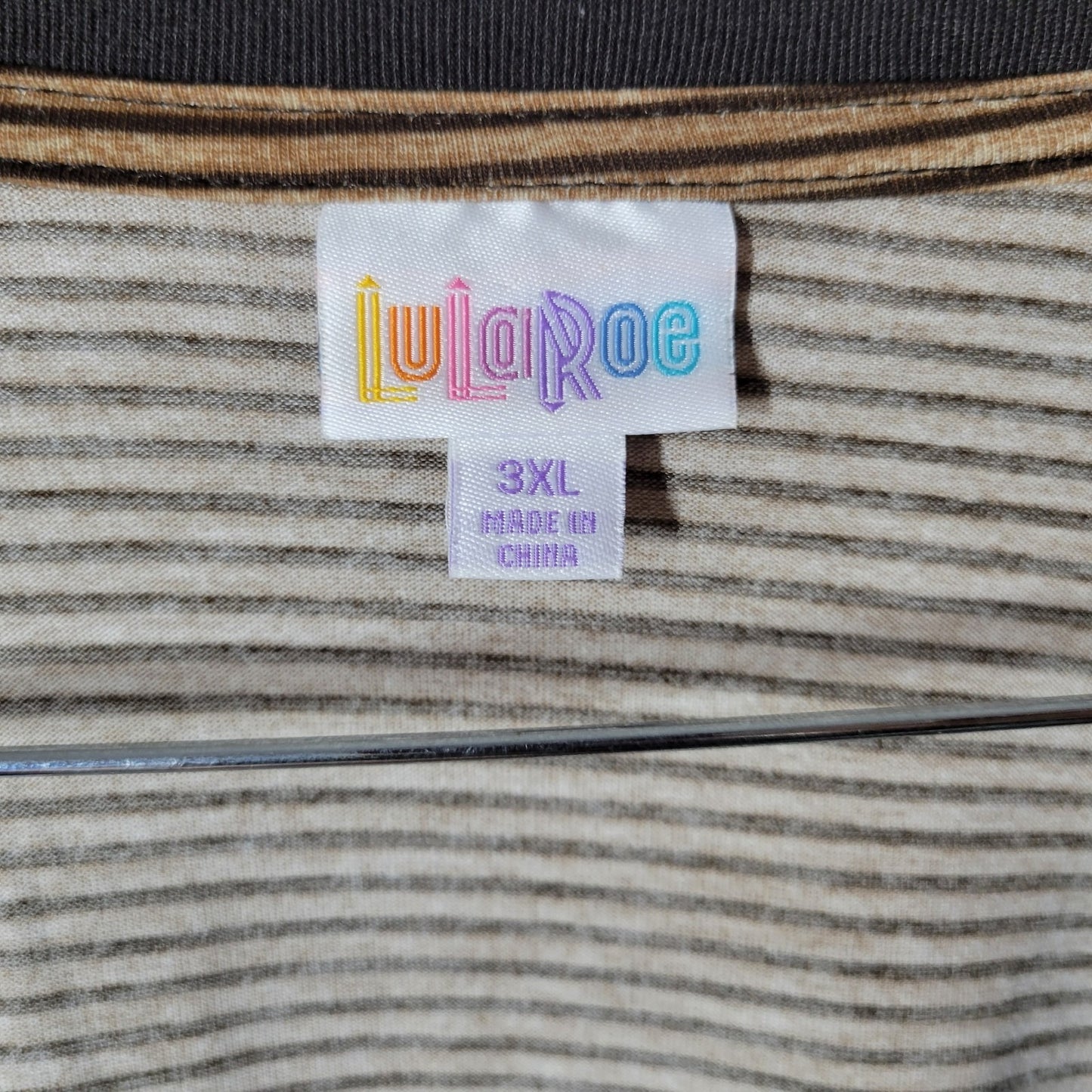 Lularoe Womens Top 3XL Plus Tee Tunic Brown Tan Stripe Poly Blend Casual Comfy