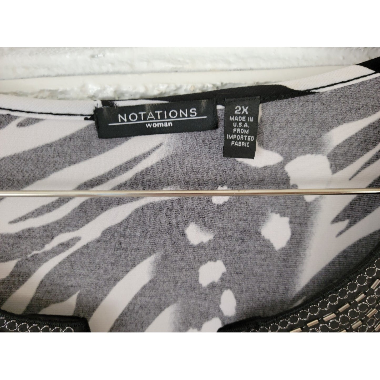 Notations Womens Top 2X Plus Short Sleeve Pullover Career  Black Animal Print