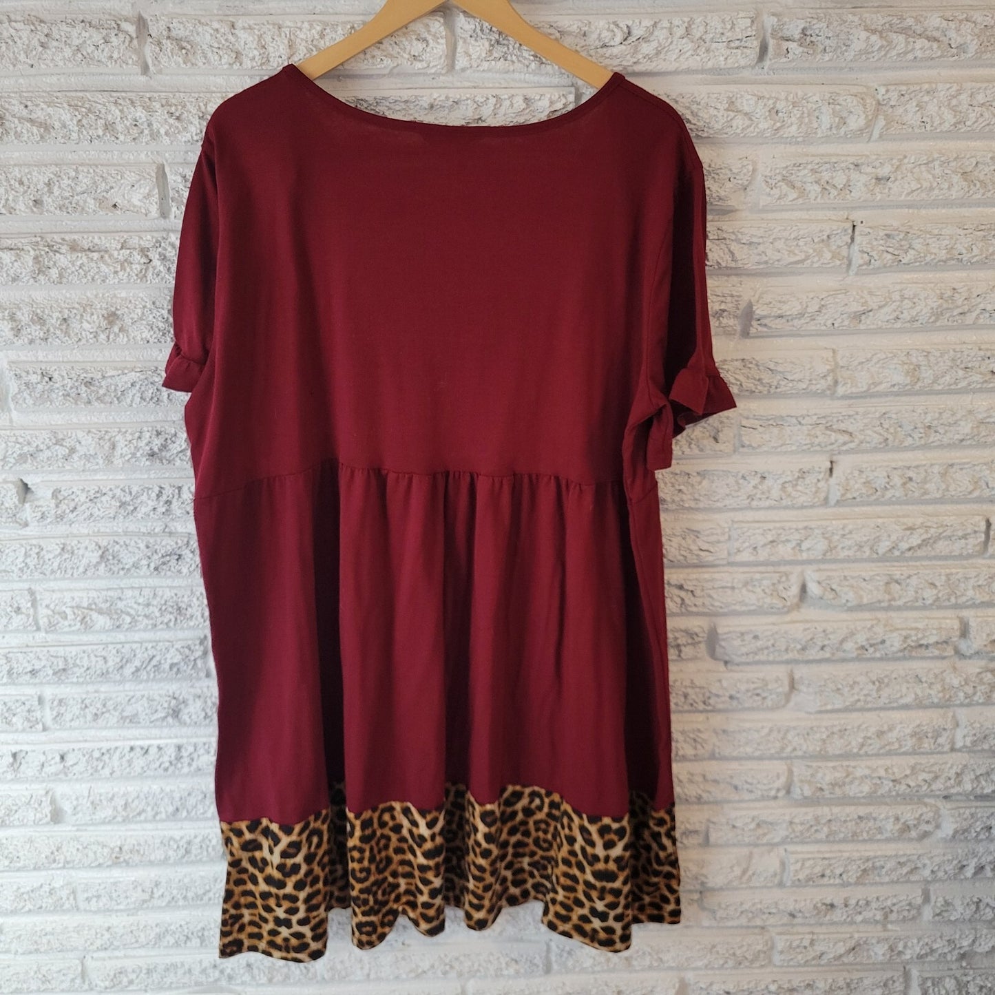 Shein Curve Womens Dress 3XL Plus Mini Bell Sleeve Pleated Burgundy Animal Print