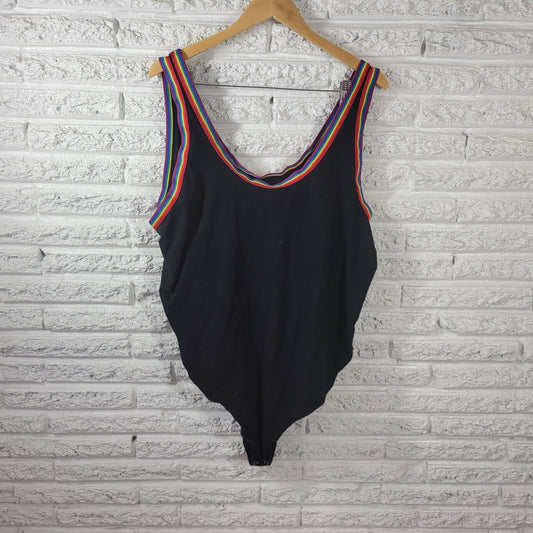 Torrid Womens Top 5 5X Plus Bodysuit Black Rainbow Wide Strap Snap Lightweight