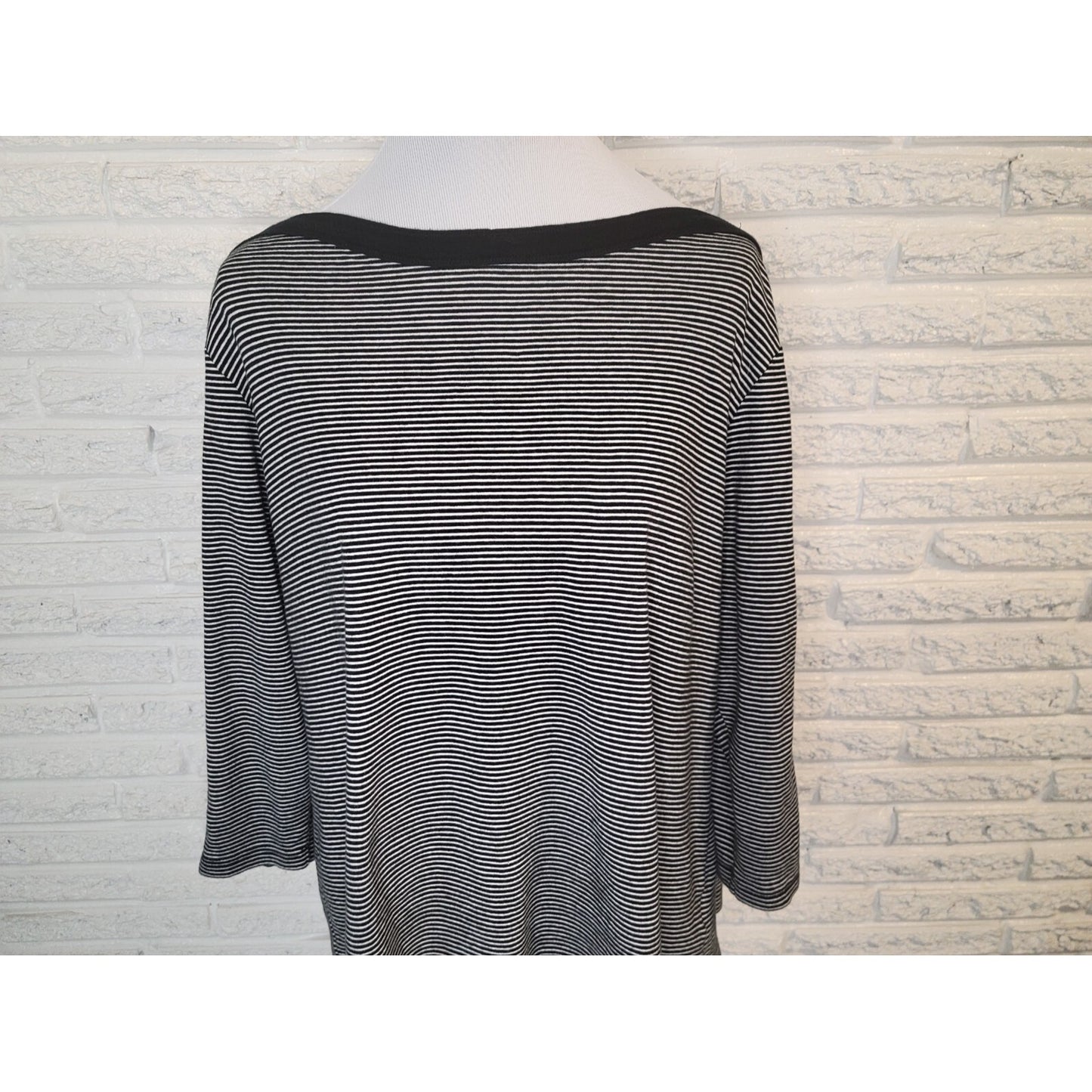 Chaps Womens Top 2X Plus Knit Lace Up Sleeve Stripe Cotton Pullover Stretchy