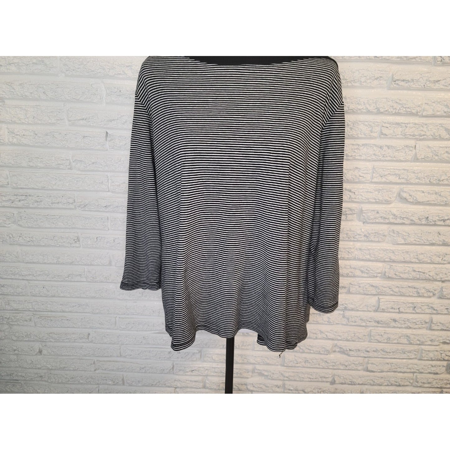 Chaps Womens Top 2X Plus Knit Lace Up Sleeve Stripe Cotton Pullover Stretchy