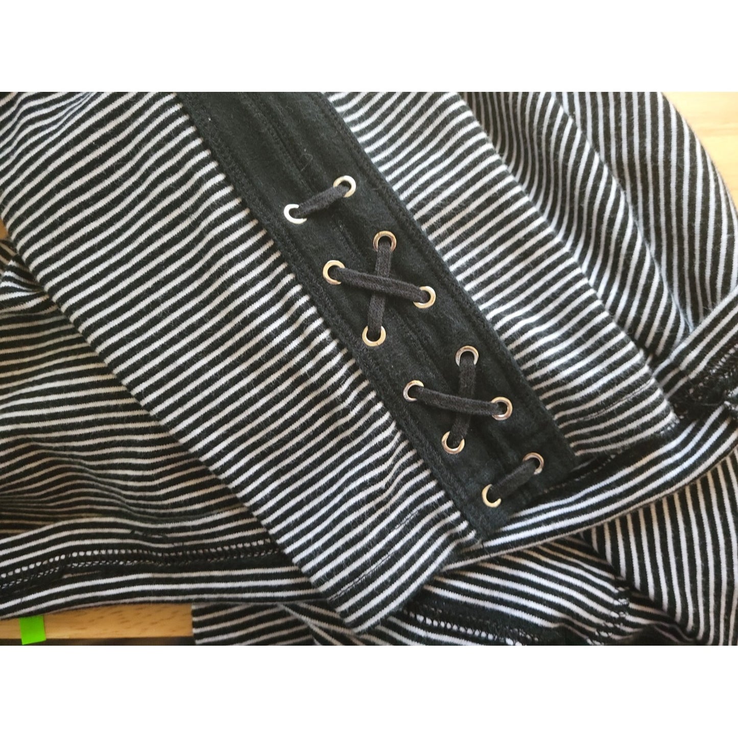 Chaps Womens Top 2X Plus Knit Lace Up Sleeve Stripe Cotton Pullover Stretchy