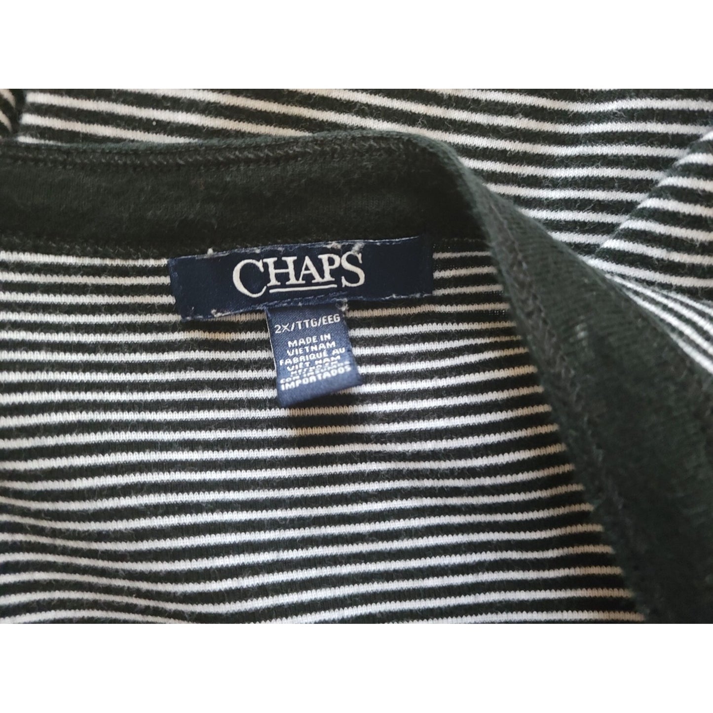 Chaps Womens Top 2X Plus Knit Lace Up Sleeve Stripe Cotton Pullover Stretchy