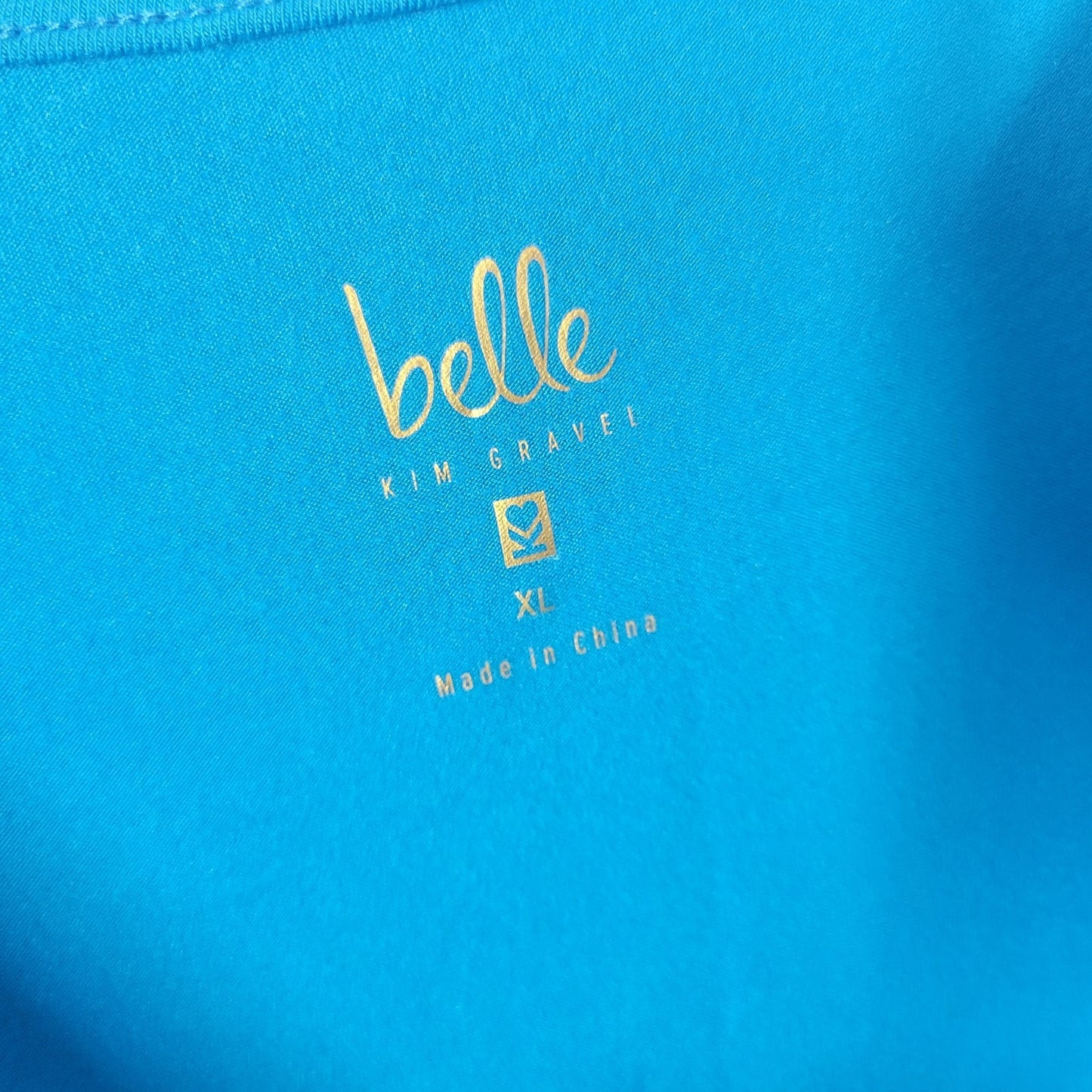 Belle Kim Gravel QVC Womens Top XL Tunic 3/4 Sleeve Blue Cold Shoulder Casual