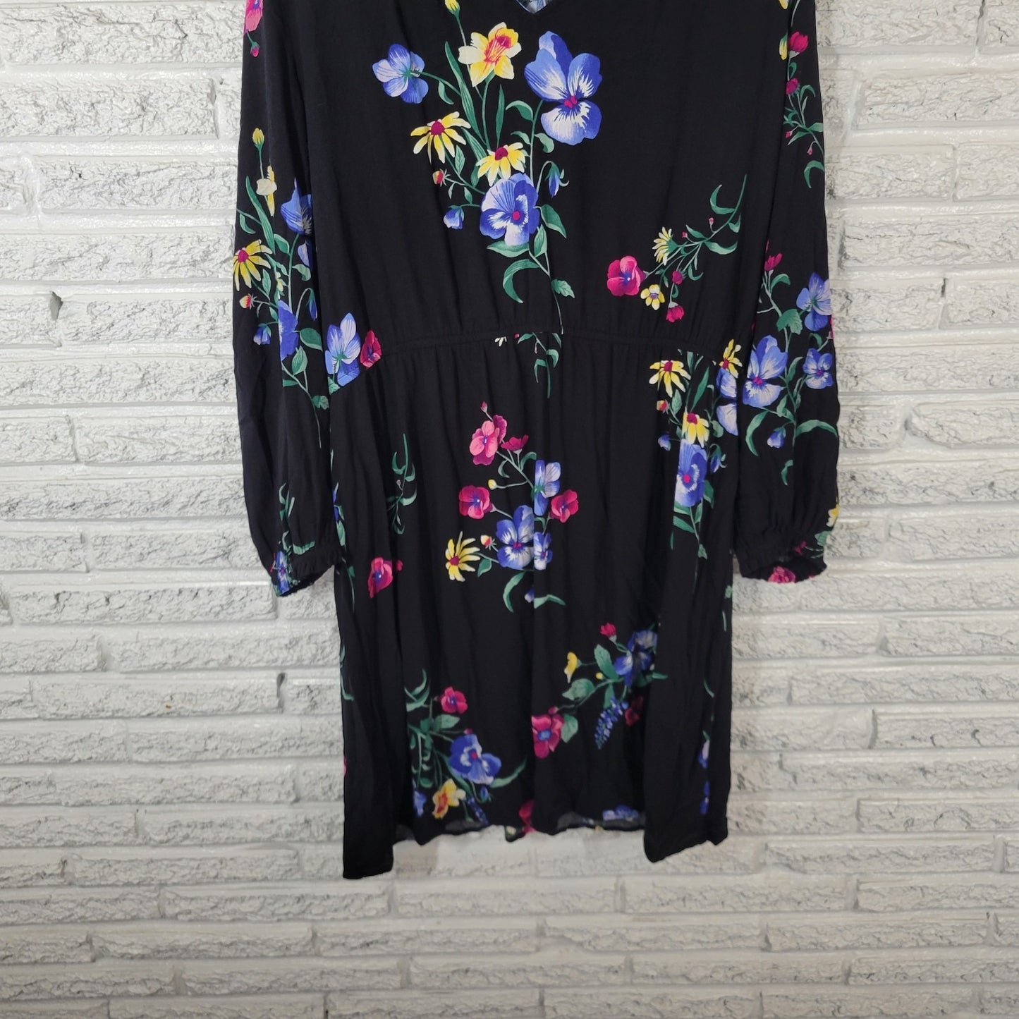 Old Navy Womens Dress Extra Large Long Sleeve Black Pink Floral Rayon Career