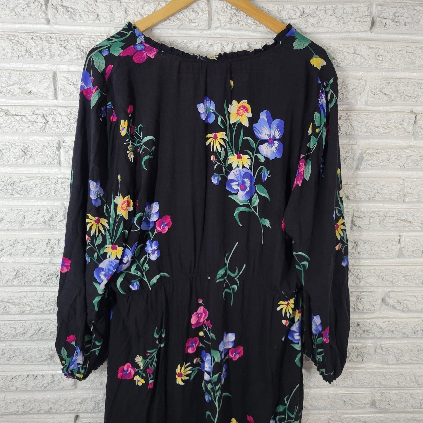 Old Navy Womens Dress Extra Large Long Sleeve Black Pink Floral Rayon Career