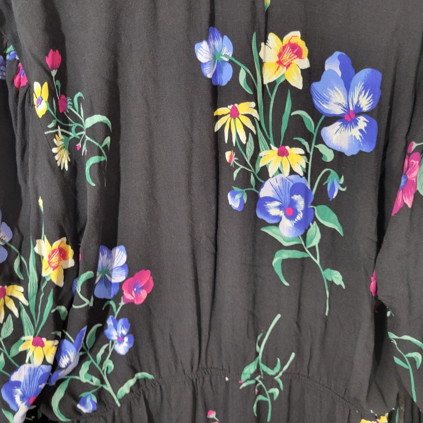 Old Navy Womens Dress Extra Large Long Sleeve Black Pink Floral Rayon Career