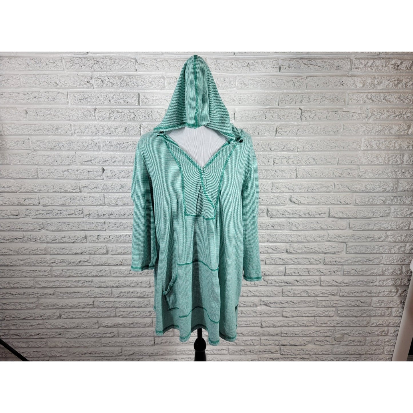 Catherines Womens Swim Coverup 1X 18W 20W Plus Hoodie 3/4 Sleeve Pockets Green