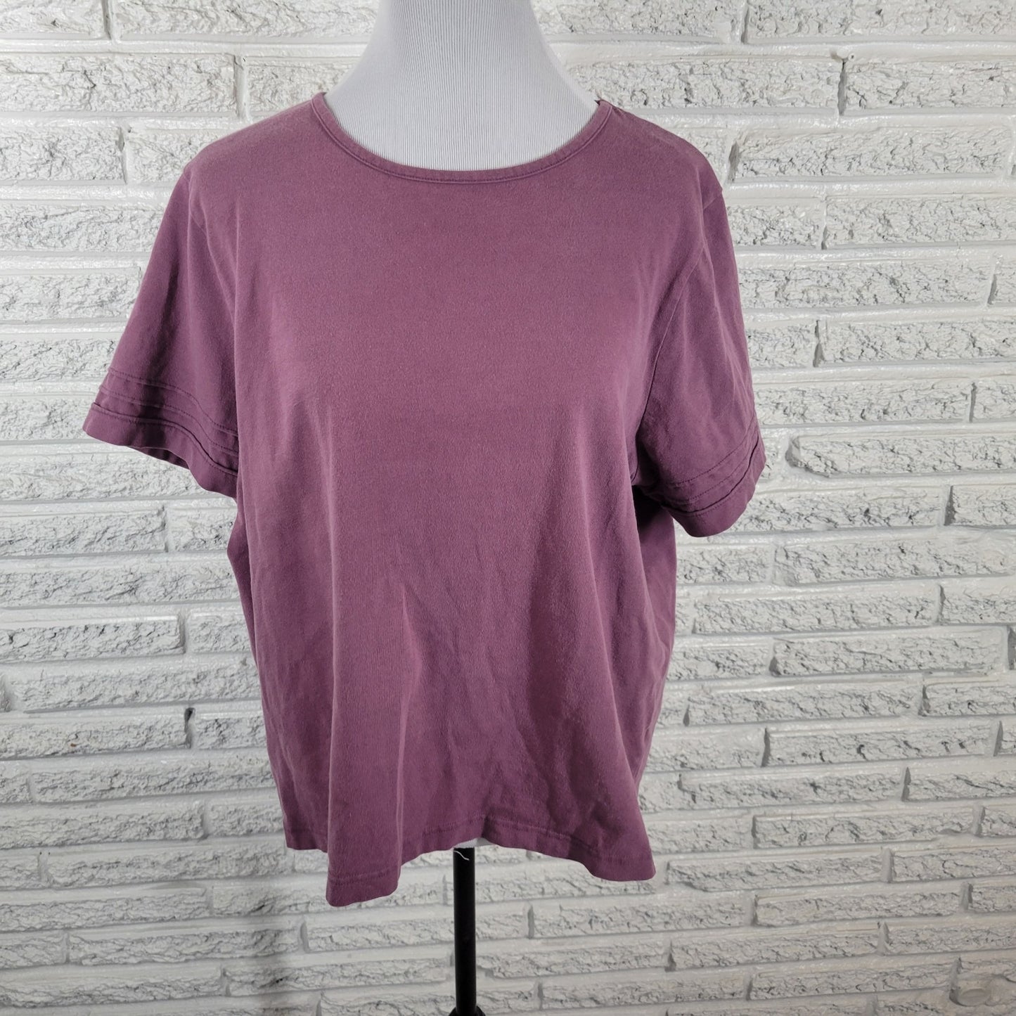 CJ Banks Womens Top 2X Plus Tee Short Pintucked Sleeve Purple Cotton Knit Casual
