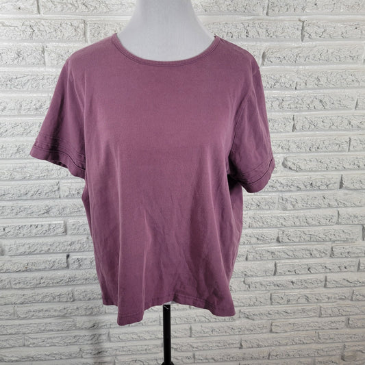 CJ Banks Womens Top 2X Plus Tee Short Pintucked Sleeve Purple Cotton Knit Casual