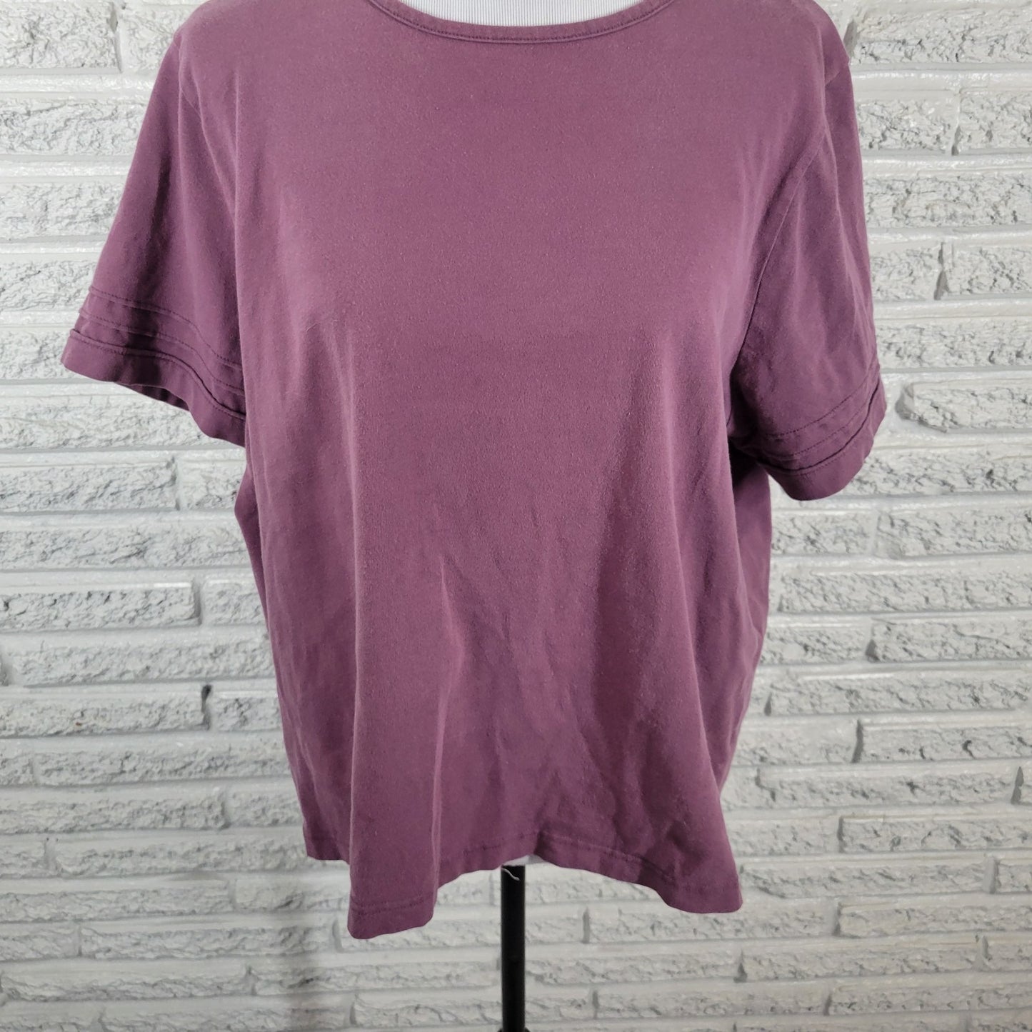 CJ Banks Womens Top 2X Plus Tee Short Pintucked Sleeve Purple Cotton Knit Casual