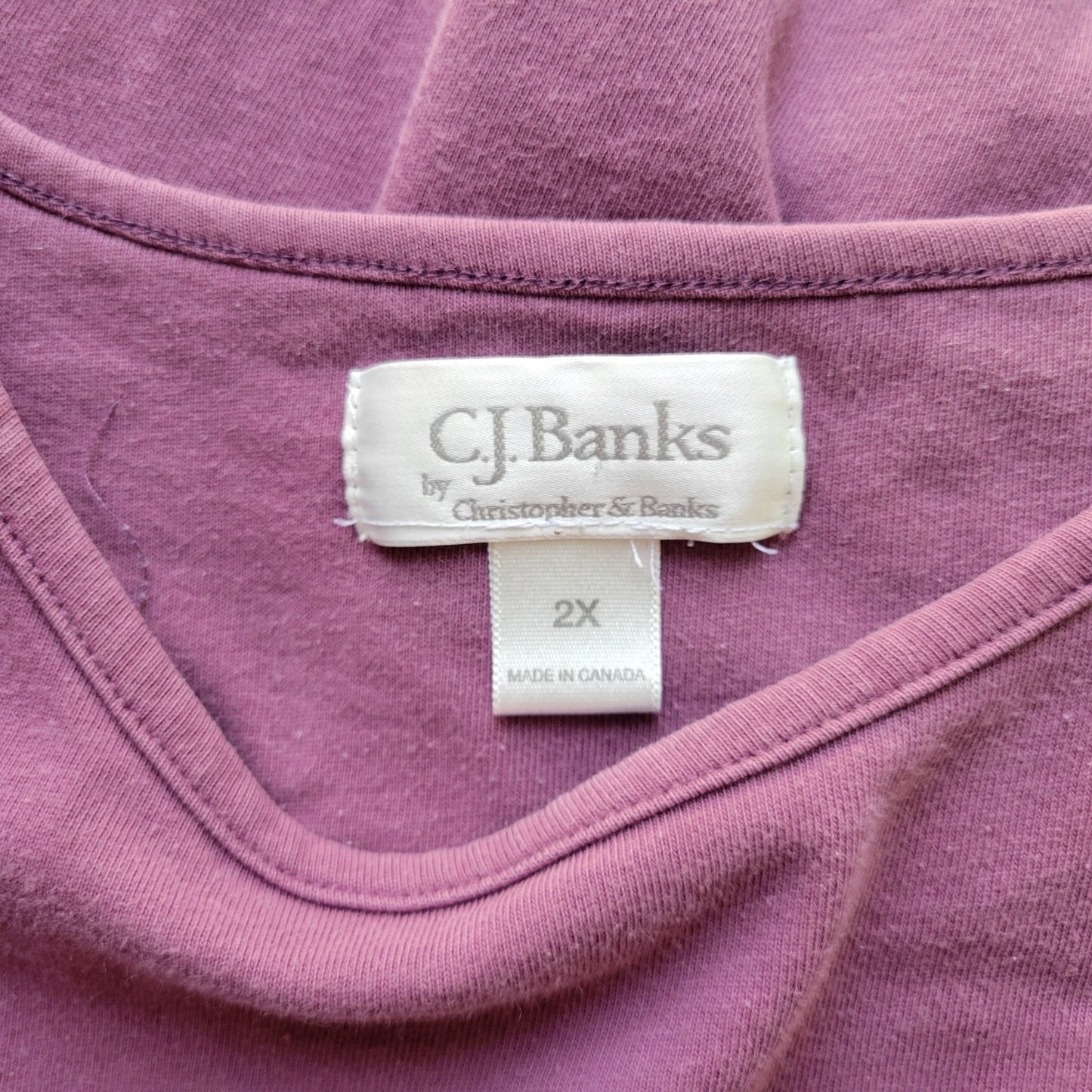 CJ Banks Womens Top 2X Plus Tee Short Pintucked Sleeve Purple Cotton Knit Casual