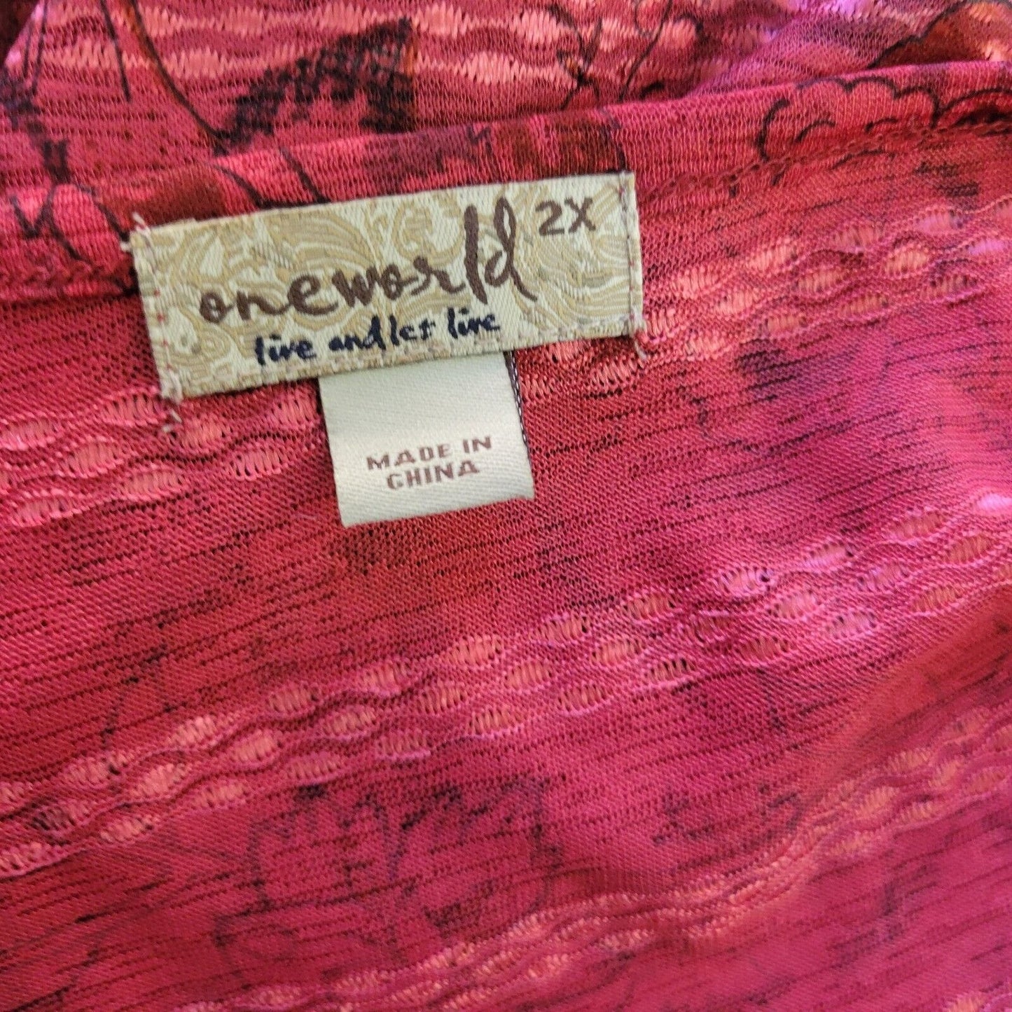 Live Let Live Womens Top 2X Trumpet Sleeve Red Floral Lightweight Ruched Sheer