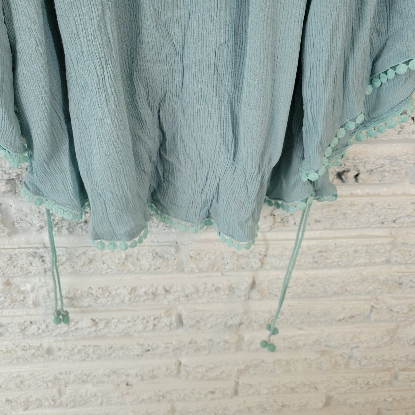 New Directions Womens Top 1X Plus On Off Shoulder Crinkle Blue Ric Rac Side Ties