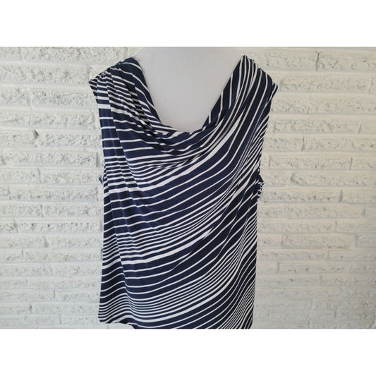 Chaps Womens Top 2X Plus Draped Boat Neck Sleeveless Blue Stripe Office Casual