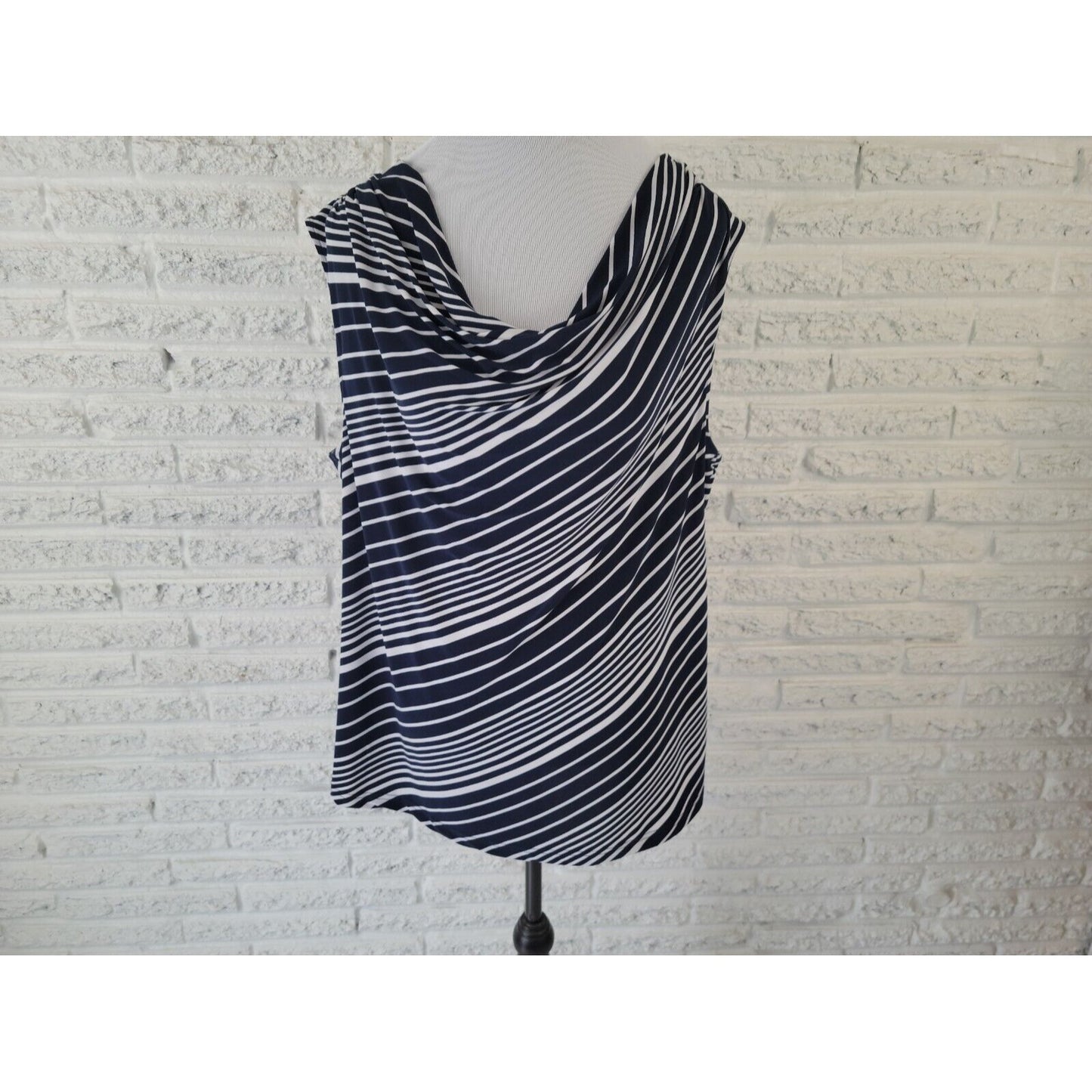 Chaps Womens Top 2X Plus Draped Boat Neck Sleeveless Blue Stripe Office Casual