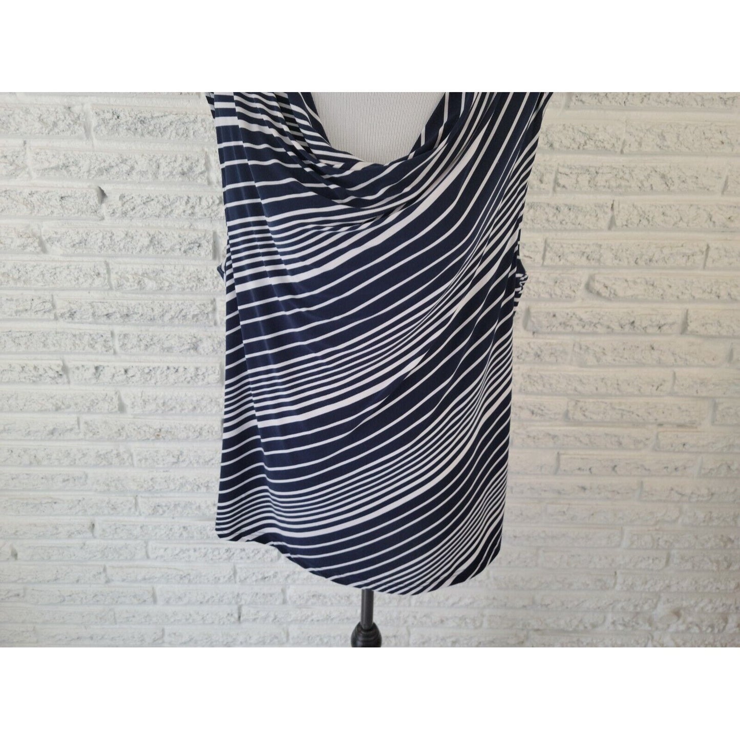 Chaps Womens Top 2X Plus Draped Boat Neck Sleeveless Blue Stripe Office Casual