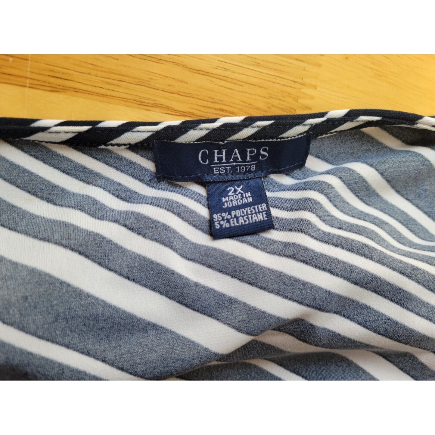 Chaps Womens Top 2X Plus Draped Boat Neck Sleeveless Blue Stripe Office Casual