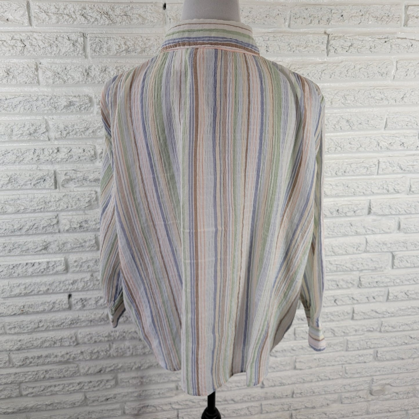 Alfred Dunner Plus Size 18 Striped Button Up Shirt Blue Green Embroidered Beaded
