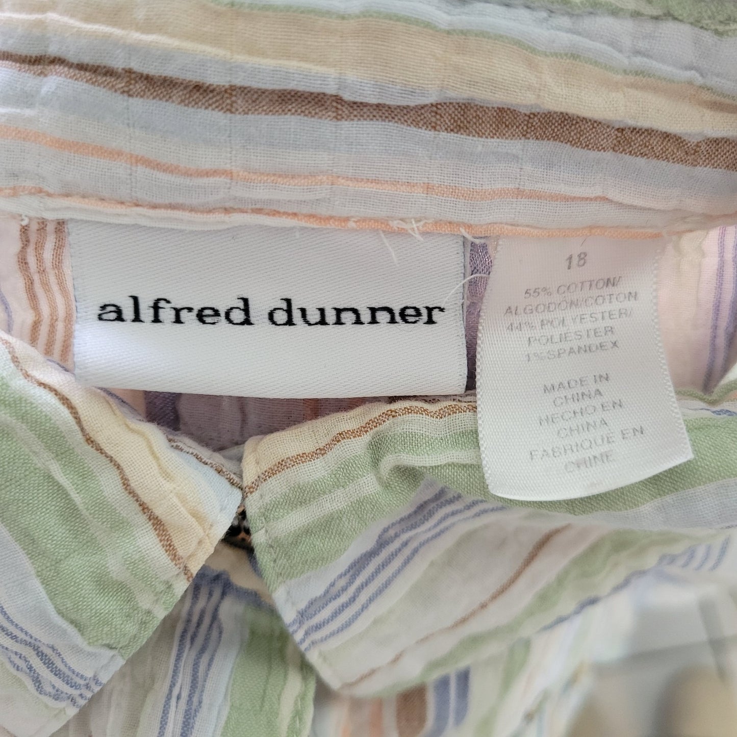 Alfred Dunner Plus Size 18 Striped Button Up Shirt Blue Green Embroidered Beaded