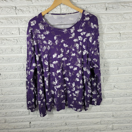 Croft Barrow Womens Top 3X Plus Tee Classic Purple Gray Floral Cotton Comfy