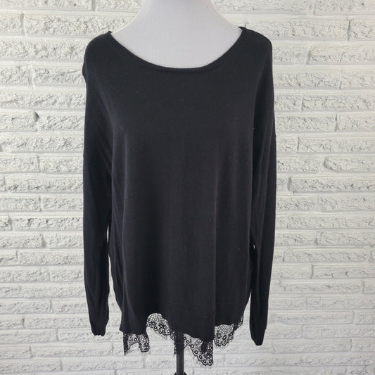 Lane Bryant Womens Top 18 20 Plus Long Sleeves Lace Hem Black Knit Basic Casual