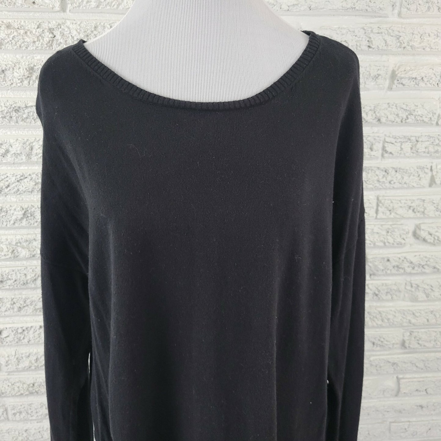 Lane Bryant Womens Top 18 20 Plus Long Sleeves Lace Hem Black Knit Basic Casual