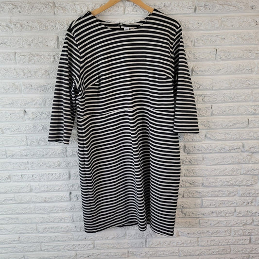 Old Navy Womens Dress 2X Plus 3/4 Sleeve Black White Stripe Zip Up Cotton Blend