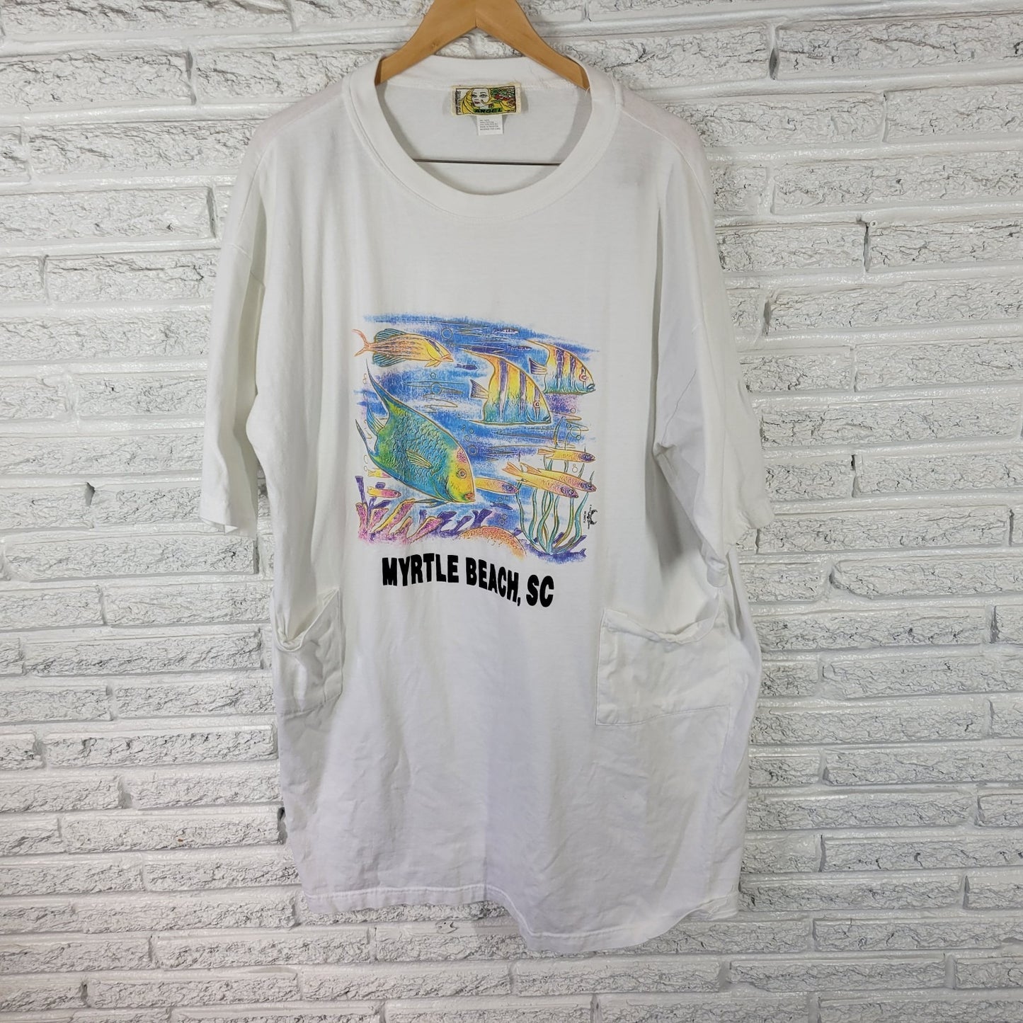 Myrtle Beach SC Women's One Size White Cotton Coverup Top 3/4 Sleeve NOV50XE