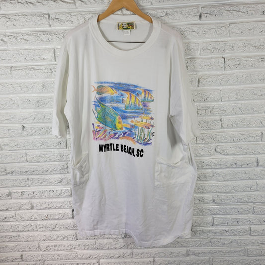 Myrtle Beach SC Women's One Size White Cotton Coverup Top 3/4 Sleeve NOV50XE