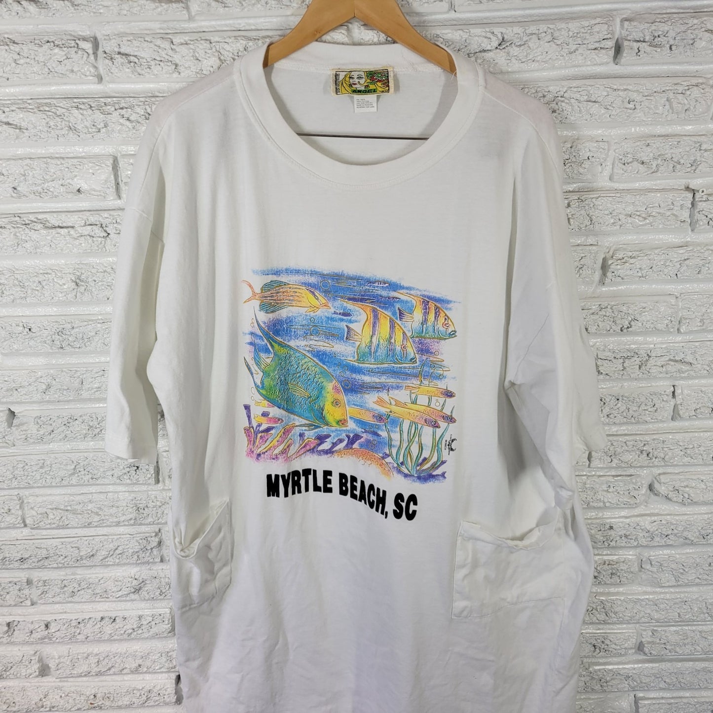 Myrtle Beach SC Women's One Size White Cotton Coverup Top 3/4 Sleeve NOV50XE