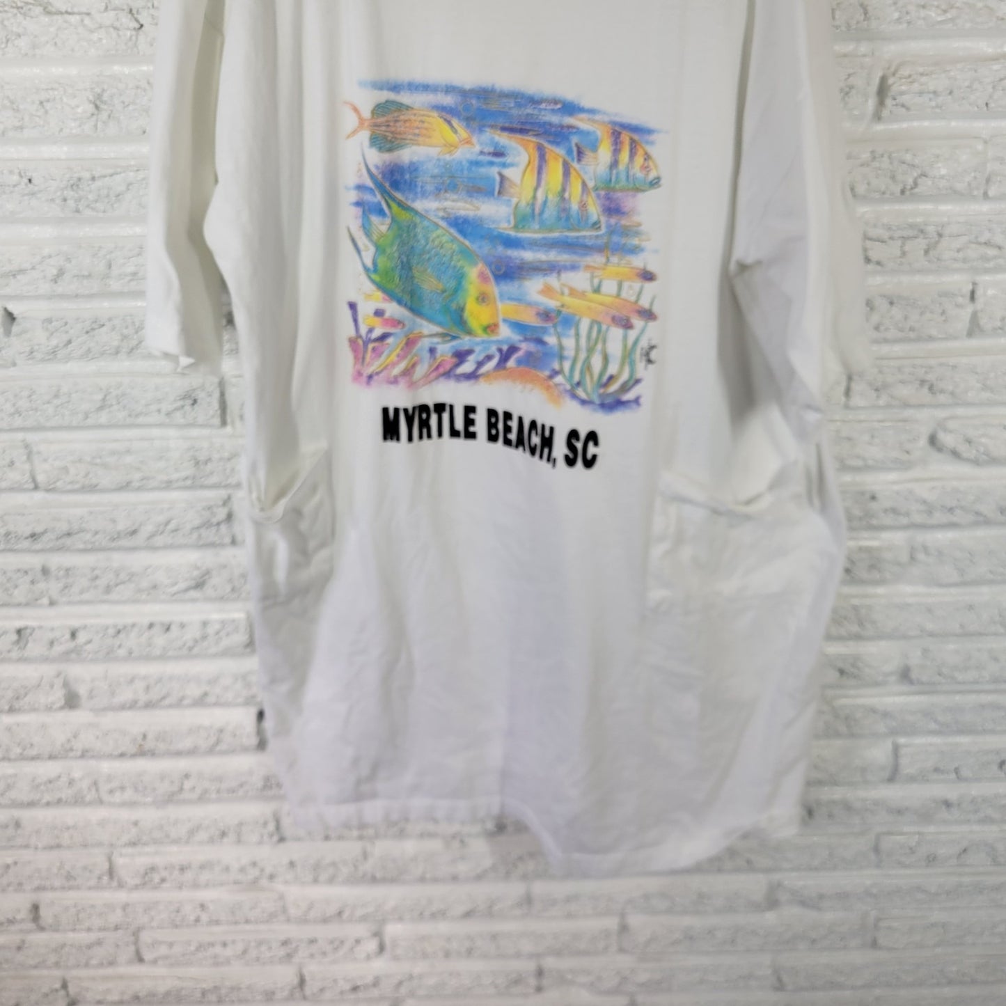 Myrtle Beach SC Women's One Size White Cotton Coverup Top 3/4 Sleeve NOV50XE