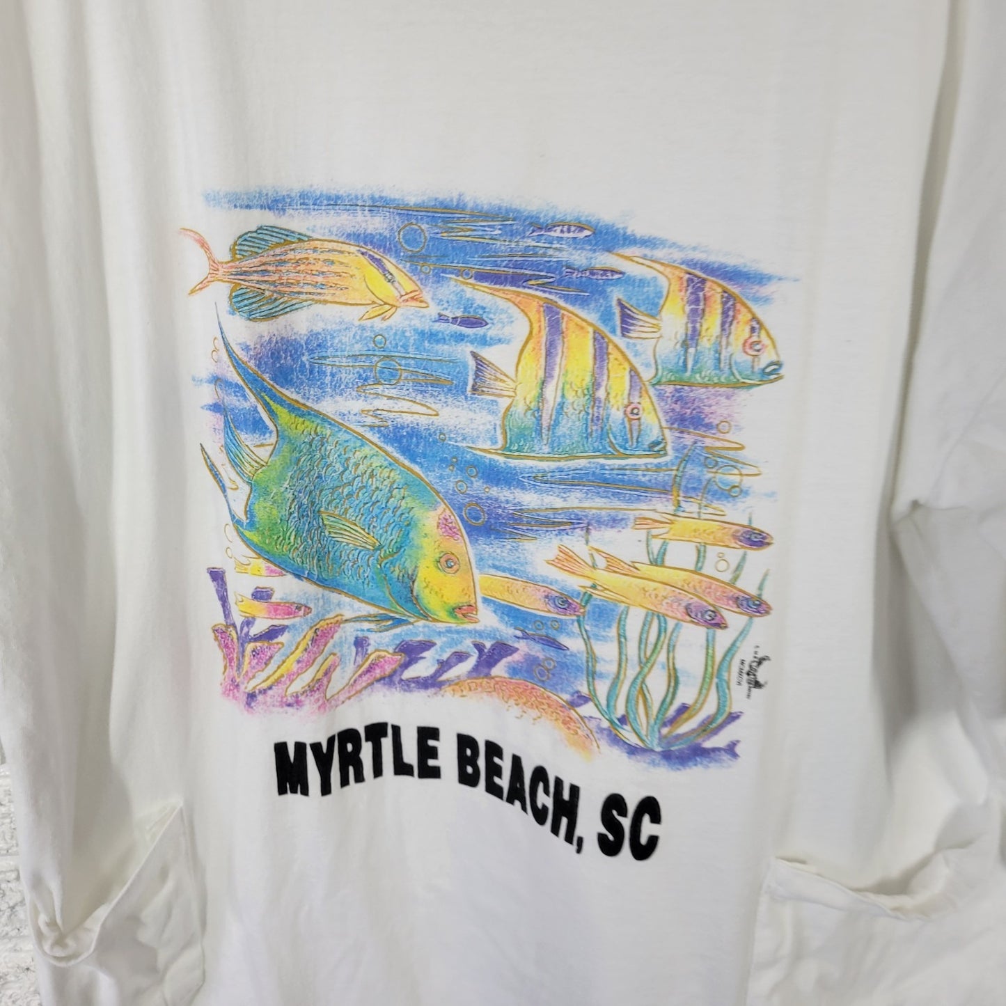 Myrtle Beach SC Women's One Size White Cotton Coverup Top 3/4 Sleeve NOV50XE
