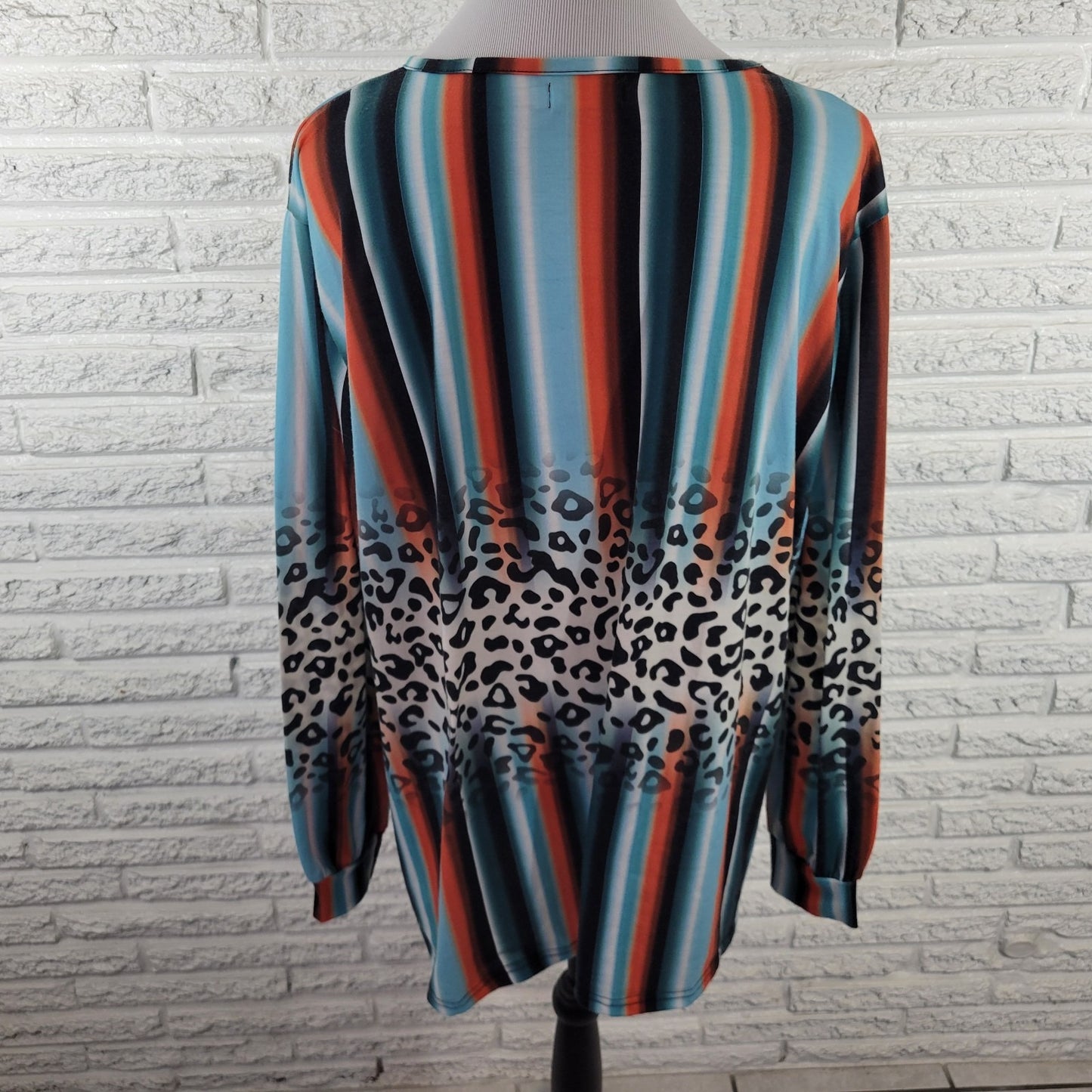 Southern Stitch Womens Top 2XL Plus Tunic Red Blue Watercolor Poly Blend Keyhole