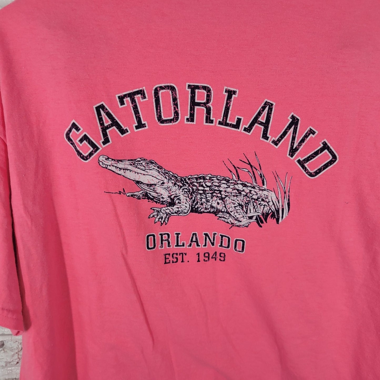 Gildan Gatorland Orlando Est 1949 Womens Top XL Tee Short Sleeve Pink Souvenir