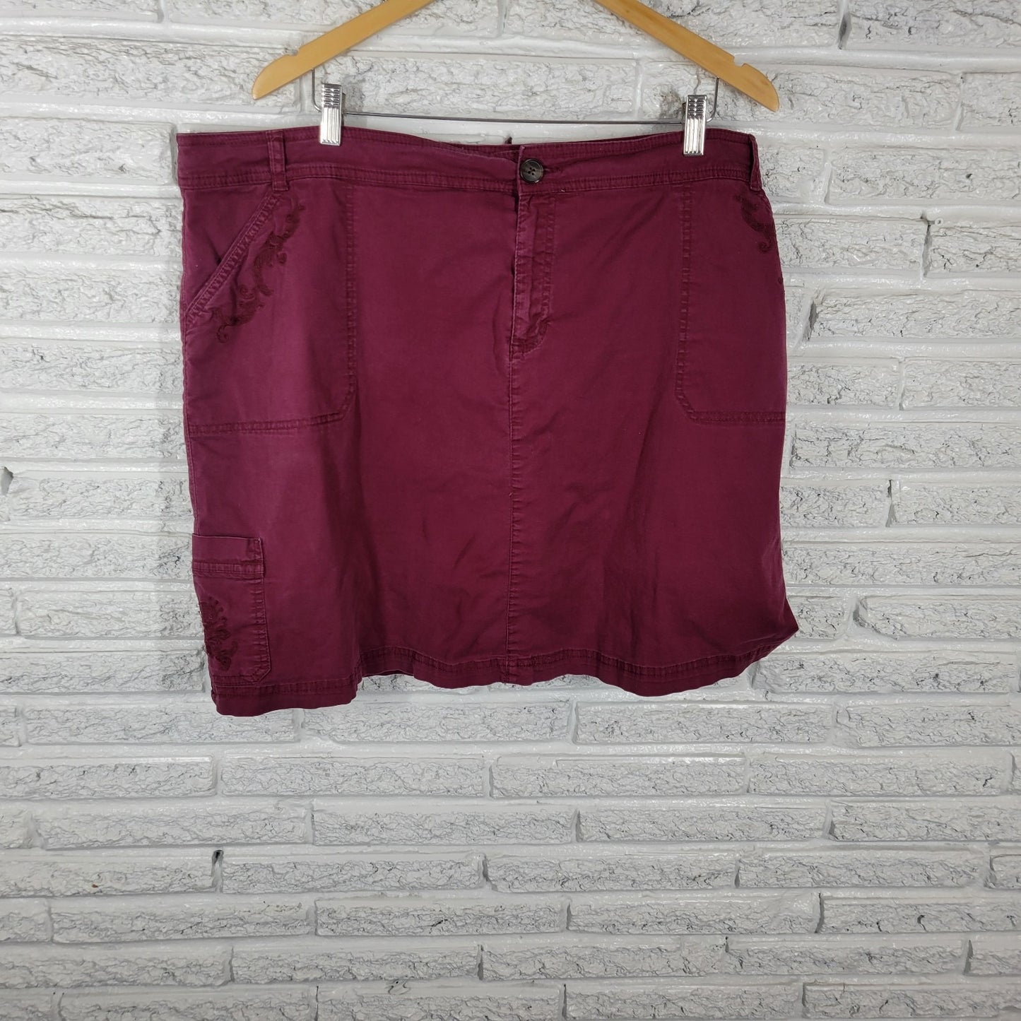 Croft Barrow Womens Skort 24W Plus Purple Zip Fly Cotton Blend Embroidered Comfy