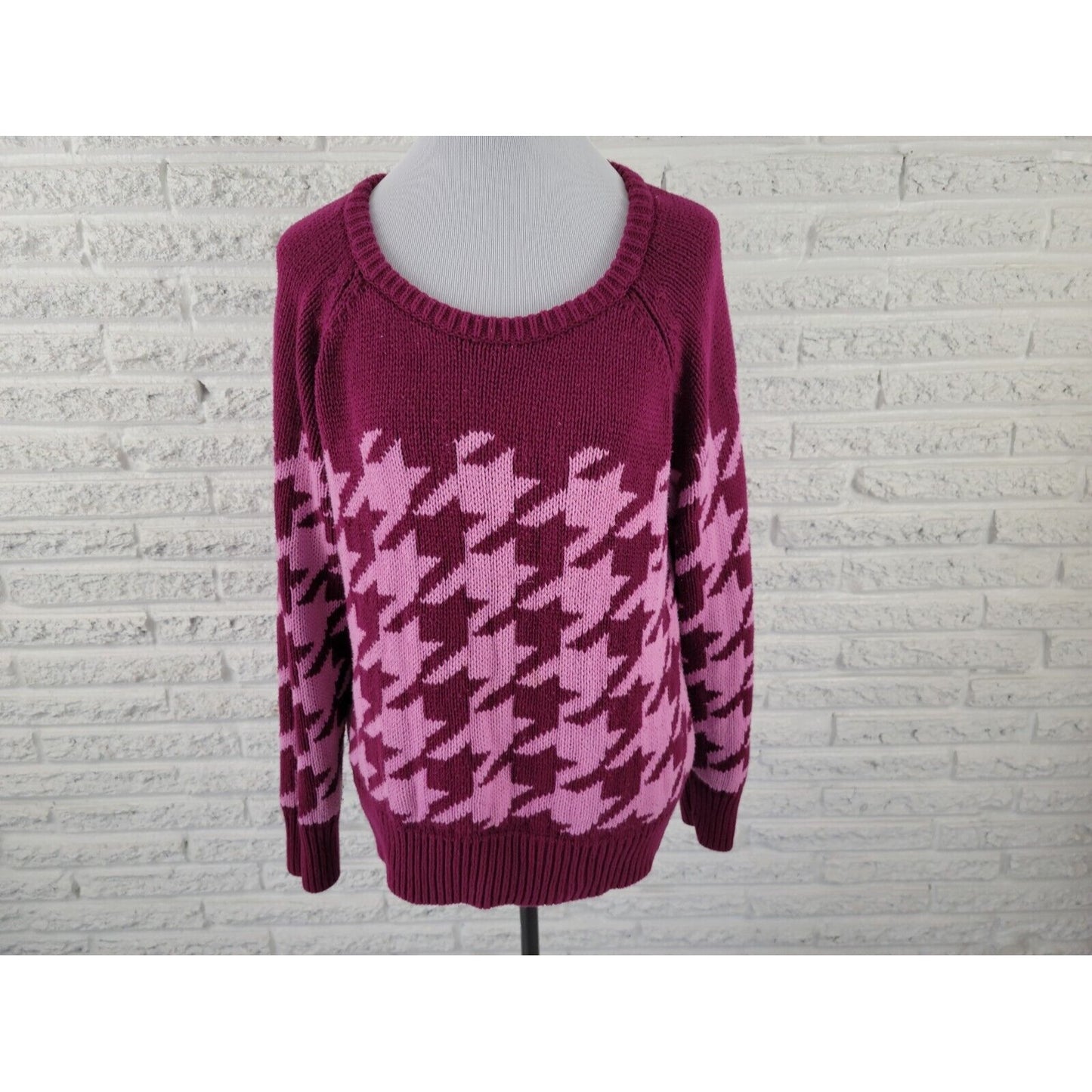 Liz Claiborne Women Sweater Extra Large XL Pullover Burgundy Pink Geometric Soft