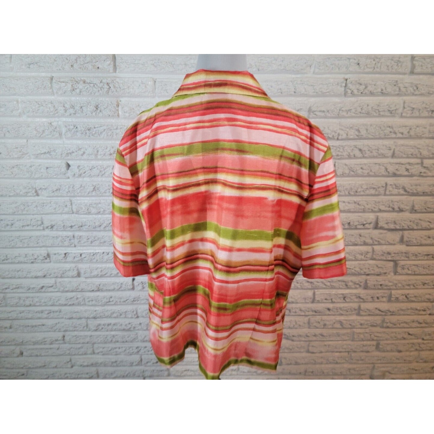 Sag Harbor Women Shirt 24W Short Sleeve Pink Stripe Collar Polyester Button Up