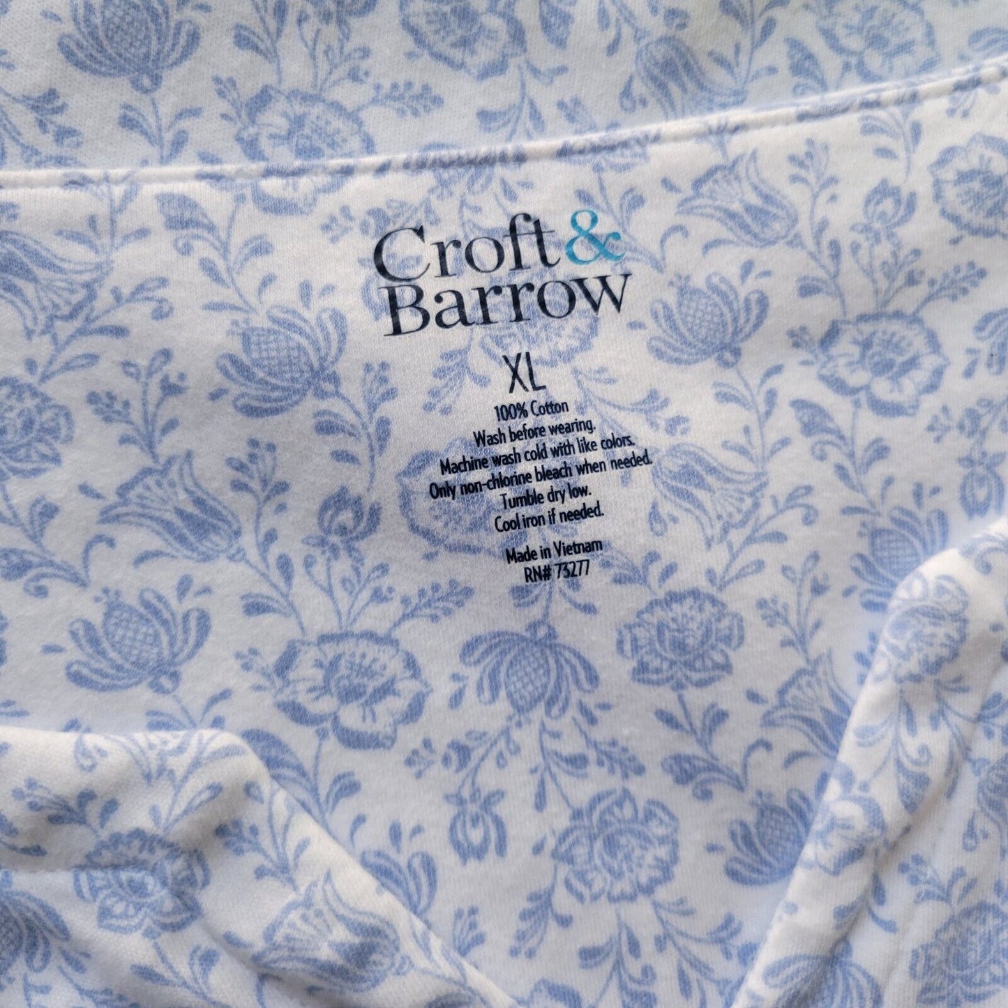 Croft Barrow Womens Top Extra Large Tee Short Sleeve Blue Floral Cotton Comfy