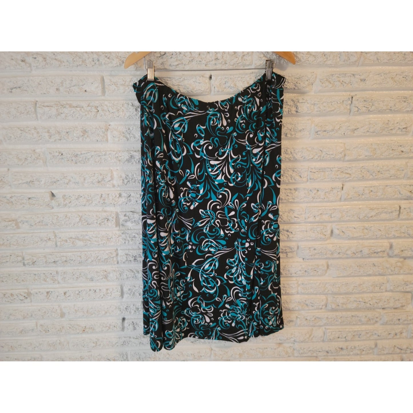 JM Collection Women's 3X Plus Blue Geometric Pull-On A-Line Skirt Short Stretch